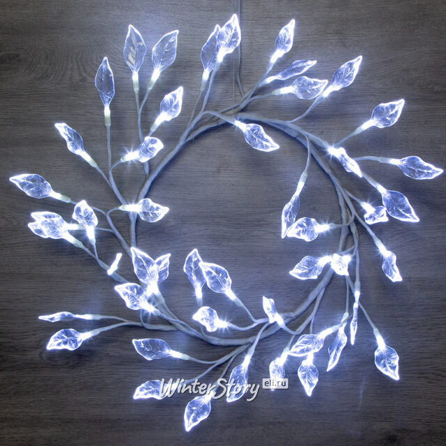 Светодиодный венок Ледяные Листья 32 см, 48 холодных белых LED BEAUTY LED (Бьюти Лэд)