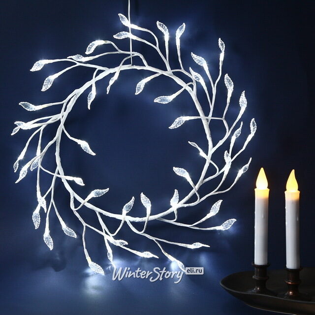 Светодиодный венок Ледяные Листья 32 см, 48 холодных белых LED BEAUTY LED (Бьюти Лэд)