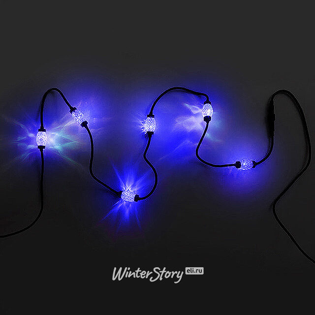 Светодиодная гирлянда Диамант 10 синих LED ламп 3 м, стробы, холодное белое мерцание, черный КАУЧУК, соединяемая, IP44 Snowhouse