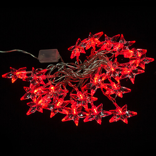 Светодиодная гирлянда Звездочки 20 красных LED ламп 4.5 м, прозрачный ПВХ, IP20 Snowhouse