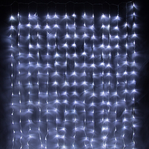 Светодиодный занавес Водопад 1.5*2.2 м, 300 холодных белых LED ламп, прозрачный ПВХ, IP20 Snowhouse