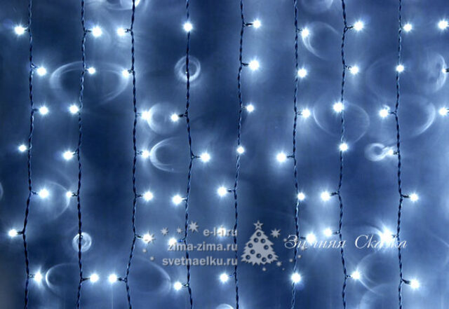 Светодиодный занавес 2.5*6 м, 1425 холодных белых LED ламп, прозрачный ПВХ, соединяемый, контроллер, IP44 Торг Хаус