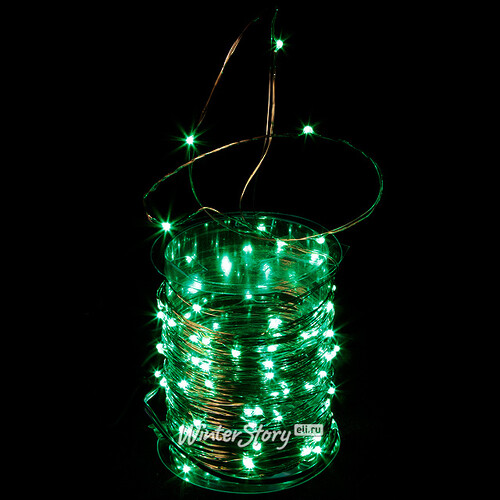 Светодиодная гирлянда Капельки 100 зеленых мини LED ламп 10 м, медная проволока Snowhouse