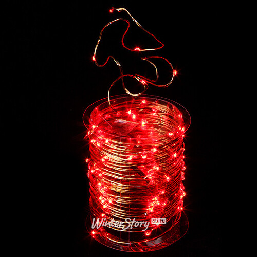 Светодиодная гирлянда Капельки 100 красных мини LED ламп 10 м, медная проволока Snowhouse
