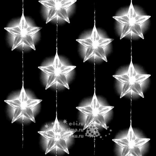 Гирлянда Штора  со звездами 1.4*1.2 м, 48 холодных белых LED ламп, прозрачный ПВХ Торг Хаус