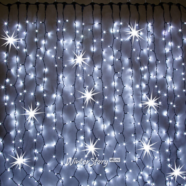 Светодиодный занавес Legoled 2*3 м, 600 холодных белых LED ламп, 100% мерцание, черный КАУЧУК, соединяемый, IP54 BEAUTY LED