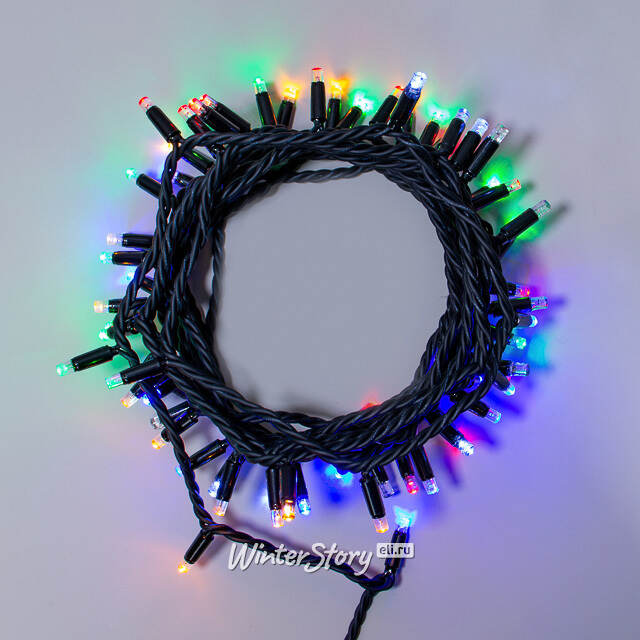 Уличная гирлянда Legoled 75 разноцветных LED ламп 10 м, с холодным белым мерцанием, черный КАУЧУК, соединяемая, IP44 BEAUTY LED (Бьюти Лэд)