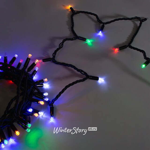 Уличная гирлянда Legoled 75 разноцветных LED ламп 10 м, с холодным белым мерцанием, черный КАУЧУК, соединяемая, IP44 BEAUTY LED (Бьюти Лэд)