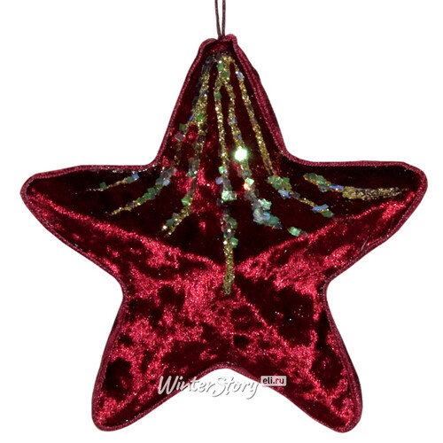 Винтажное елочное украшение Звезда Розмари 12 см бургунди, подвеска Due Esse Christmas