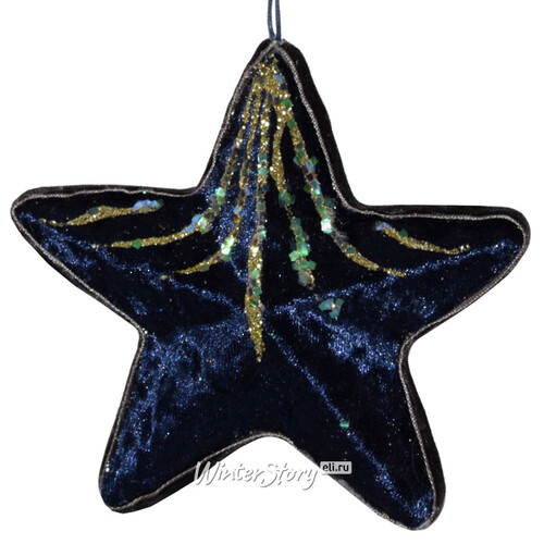 Винтажное елочное украшение Звезда Розмари 12 см сапфир, подвеска Due Esse Christmas