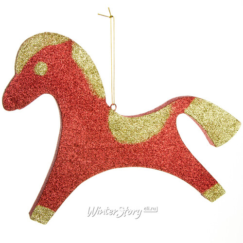 Игрушка для уличной елки Лошадь с блестками 25 см красно-золотая, пеноплекс МанузинЪ