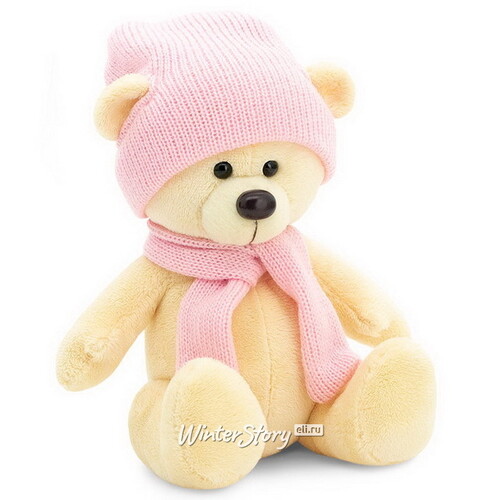 Мягкая игрушка Медведь Топтыжкин жёлтый 17 см в розовом шарфе и шапочке, Orange Exclusive Orange Toys