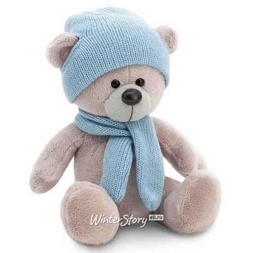 Мягкая игрушка Медведь Топтыжкин серый 17 см в голубом шарфе и шапочке, Orange Exclusive Orange Toys