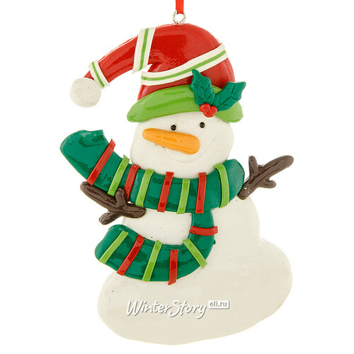 Елочная игрушка Снеговик в Зеленом Шарфе 10 см, подвеска Forest Market