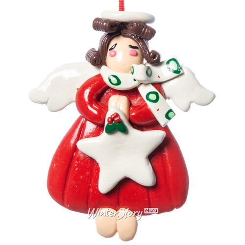 Елочная игрушка Рождественский Ангел в красном 10 см, подвеска Forest Market