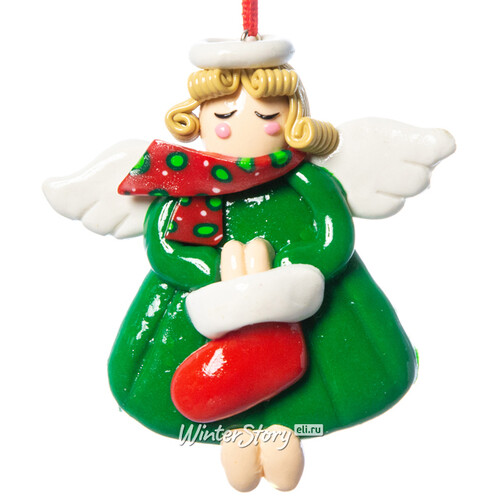Елочная игрушка Рождественский Ангел в зеленом 10 см, подвеска Forest Market