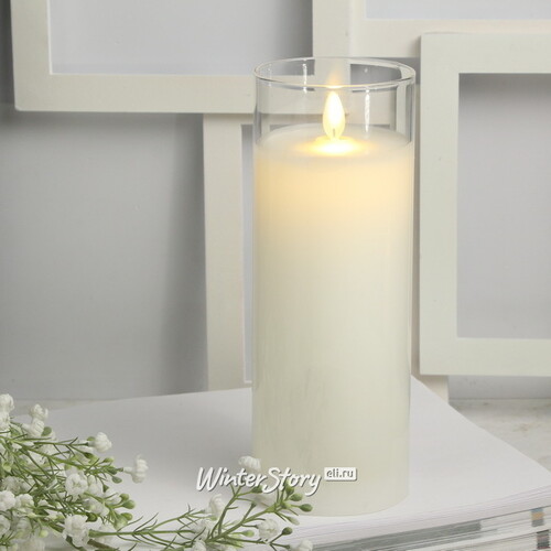 Светодиодная свеча с имитацией пламени Magic Flame в стакане 20 см белая на батарейках Peha