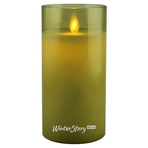 Светодиодная свеча с имитацией пламени Magic Flame в стакане 15 см салатовая Peha