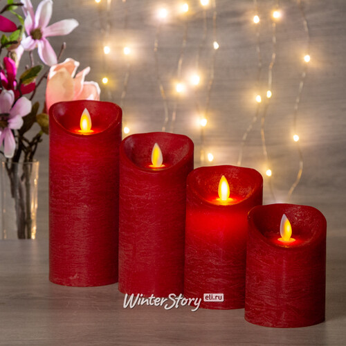 Светодиодная свеча с имитацией пламени 10 см, красная восковая, батарейка Peha