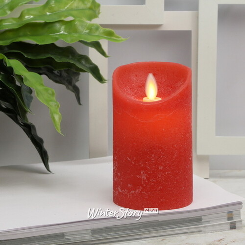 Светодиодная свеча с имитацией пламени 12.5 см, красная восковая, батарейка Peha