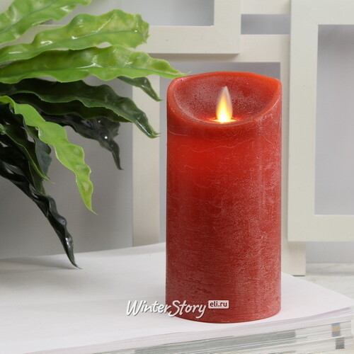 Светодиодная свеча с имитацией пламени 15 см, красная восковая, батарейка Peha