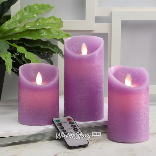 Набор свечей с имитацией пламени Magic Flame 10-15 см, 3 шт, с пультом управления, фиолетовые Peha