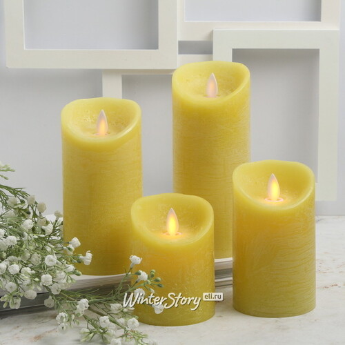 Светодиодная свеча с имитацией пламени 15 см, желтая восковая, батарейка Peha