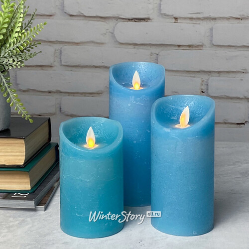 Светодиодная свеча с имитацией пламени Линдис 18 см, голубая, батарейка Peha