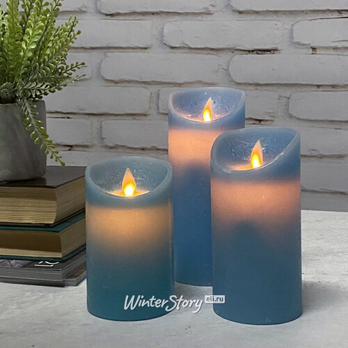 Светодиодная свеча с имитацией пламени Линдис 15 см, голубая, батарейка Peha