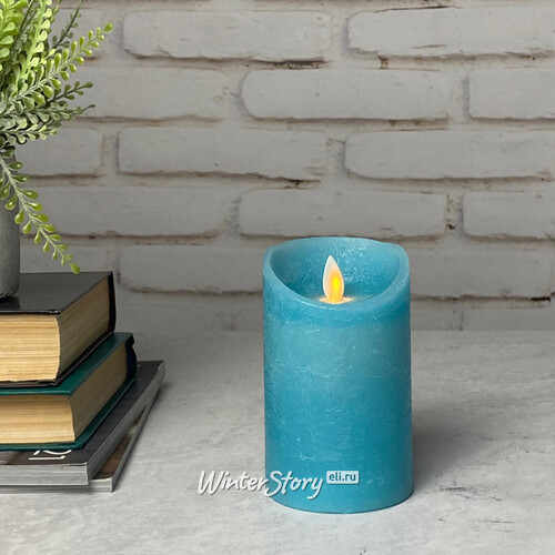 Светодиодная свеча с имитацией пламени Линдис 12.5 см, голубая восковая, батарейка Peha