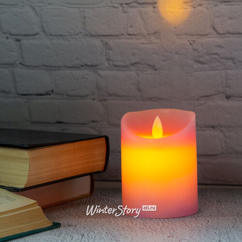 Светодиодная свеча с имитацией пламени 10 см, розовая восковая, батарейка Peha