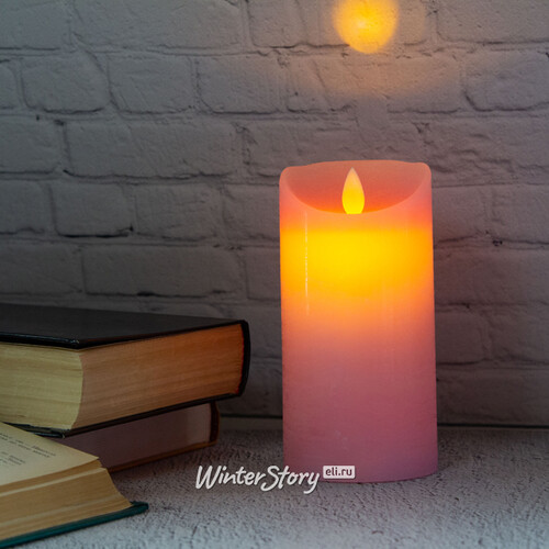 Светодиодная свеча с имитацией пламени 15 см, розовая восковая, батарейка Peha