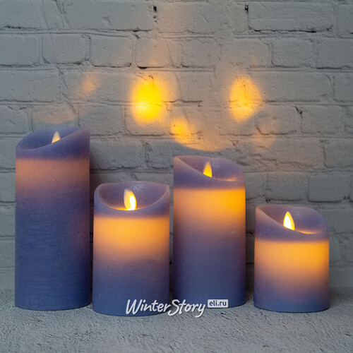 Светодиодная свеча с имитацией пламени 18 см, синяя восковая, батарейка Peha