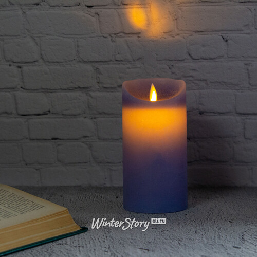 Светодиодная свеча с имитацией пламени 15 см, синяя восковая, батарейка Peha