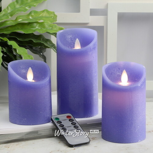 Набор свечей с имитацией пламени Ленорра Magic Flame 10-15 см, 3 шт, синие, с пультом управления Peha