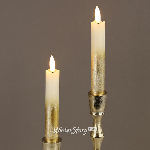 Столовая светодиодная свеча с имитацией пламени Инсендио 15 см 2 шт золотая, батарейка Peha
