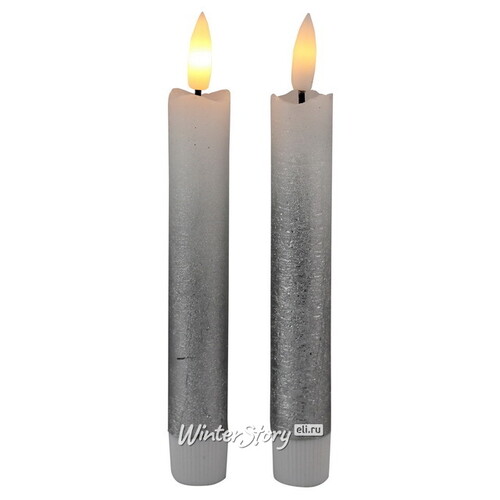 Столовая светодиодная свеча с имитацией пламени Инсендио 15 см 2 шт серебряная, батарейка Peha