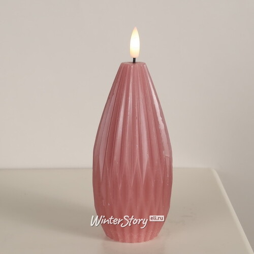 Светодиодная свеча с имитацией пламени Грацио 15 см темно-розовая, на батарейках Peha