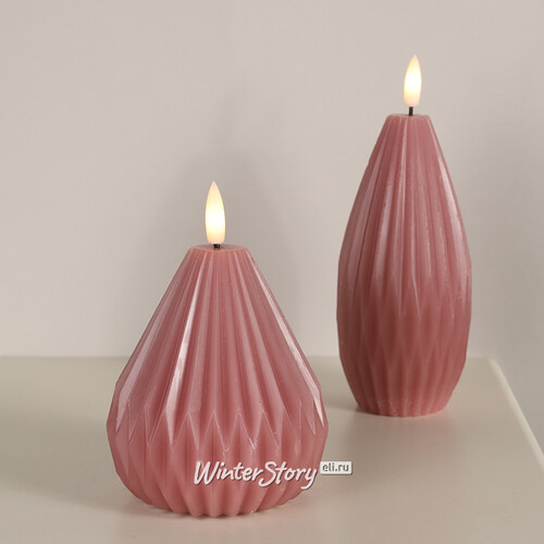 Светодиодная свеча с имитацией пламени Грацио 10 см темно-розовая, на батарейках Peha