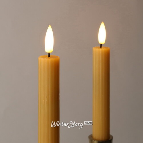 Столовая светодиодная свеча с имитацией пламени Грацио 15 см 2 шт желтая, на батарейках, таймер Peha