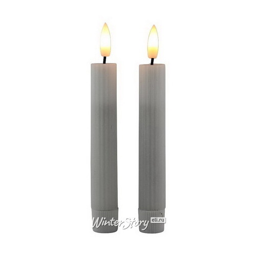 Столовая светодиодная свеча с имитацией пламени Грацио 15 см 2 шт белая, на батарейках, таймер Peha