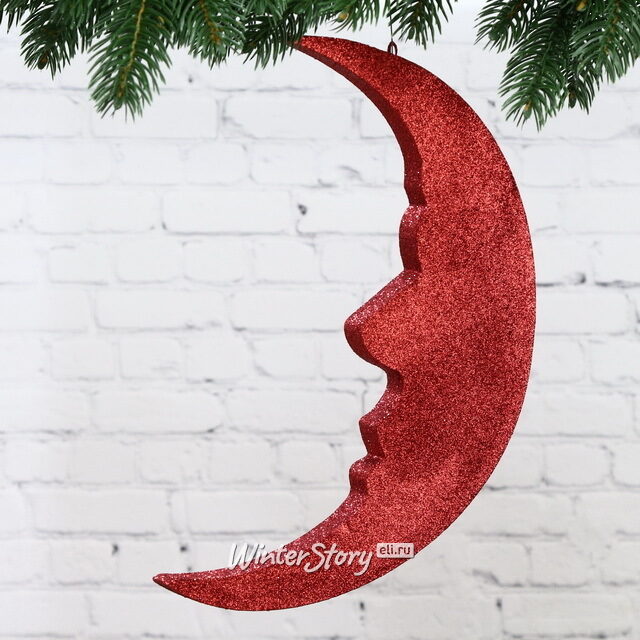 Игрушка для уличной елки Месяц с блестками 30 см красный, пеноплекс МанузинЪ