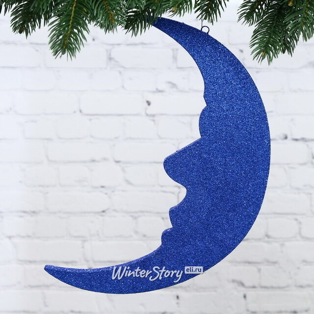 Игрушка для уличной елки Месяц с блестками 30 см синий, пеноплекс МанузинЪ