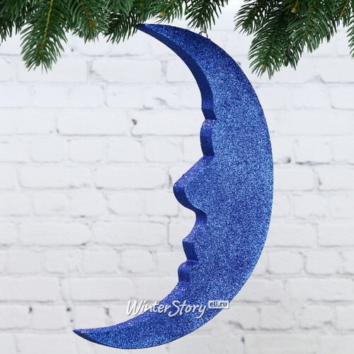 Игрушка для уличной елки Месяц с блестками 30 см синий, пеноплекс МанузинЪ