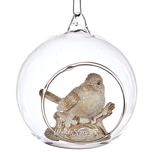 Стеклянный шар с композицией Любопытная Птичка - смотрит вправо 10 см, подвеска Goodwill