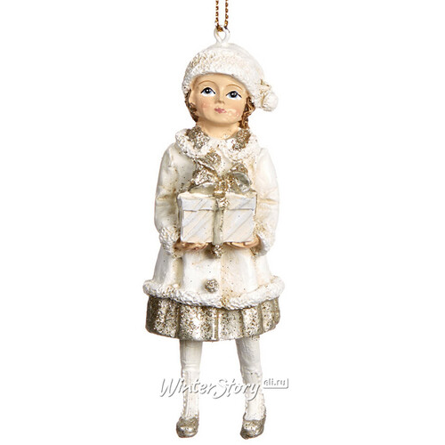 Елочная игрушка Маленькая девочка с подарком 11 см, подвеска Goodwill