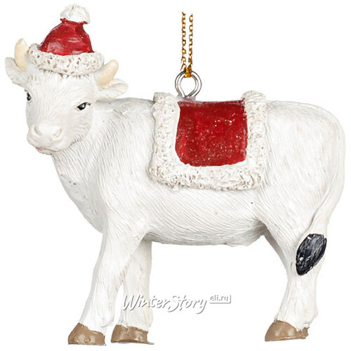 Елочная игрушка Корова Милагрес в рождественской попоне 8 см, подвеска Goodwill