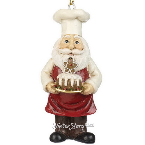 Елочная игрушка Санта с пряничным тортиком - Белобородый Сластена 9 см, подвеска Goodwill