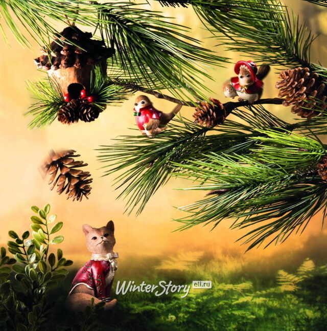 Елочная игрушка Птичка Жан-Батист с птенцом - Зимняя прогулка 7 см, подвеска Goodwill