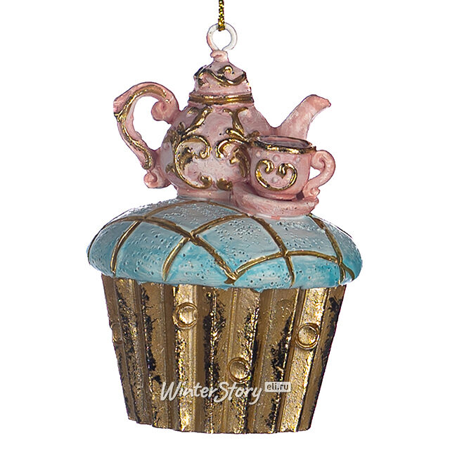 Елочная игрушка Дивный Десерт - Tea Cake 7 см голубая, подвеска Goodwill